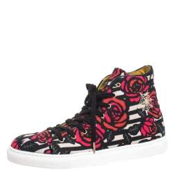 Charlotte Olympia Multicolor Rose Print Canvas High Top Sneakers Size 38.5