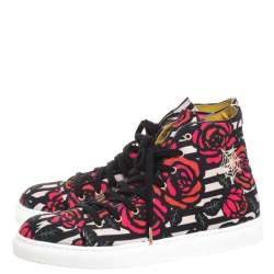 Charlotte Olympia Multicolor Rose Print Canvas High Top Sneakers Size 38.5