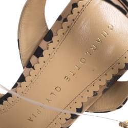 Charlotte Olympia Beige Leopard Print Fabric Bow Platform Ankle Strap Sandals Size 39.5