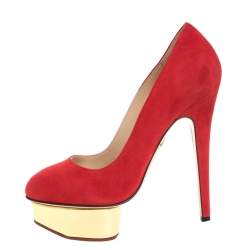 مملوكة مسبقًا Charlotte Olympia Red Suede Dolly Platform Pumps Size 37