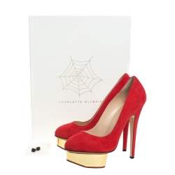 مملوكة مسبقًا Charlotte Olympia Red Suede Dolly Platform Pumps Size 37