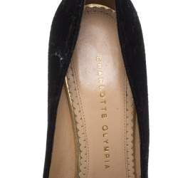 Pre Owned حذاء كعب عالي شارلوت أوليمبيا كارمين بنعل سميك روكي سويدي أسود مقاس 38