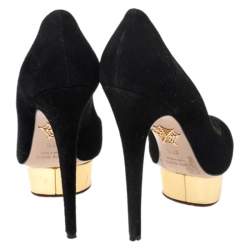 مملوكة مسبقًا حذاء كعب عالي شارلوت أوليمبيا نعل سميك دولي سويدي أسود مقاس 37.5