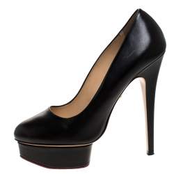 Pre Owned حذاء كعب عالي شارلوت اوليمبيا دوللي نعل سميك جلد أسود مقاس 40