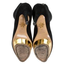 Pre Owned Charlotte Olympia Black Suede Lucinda Platform Ankle Boots Size 37