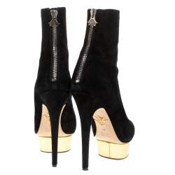 Pre Owned Charlotte Olympia Black Suede Lucinda Platform Ankle Boots Size 37