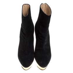 Pre Owned Charlotte Olympia Black Suede Lucinda Platform Ankle Boots Size 37