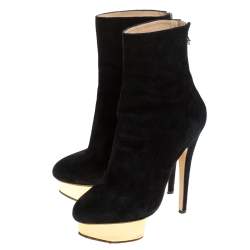Pre Owned Charlotte Olympia Black Suede Lucinda Platform Ankle Boots Size 37