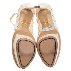 Pre Owned حذاء كعب عالي شارلوت أوليمبيا نعل سميك سيور كاحل دولوريس كريمي مفرغ مقاس 41