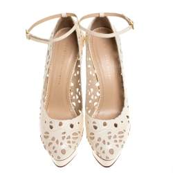 Pre Owned حذاء كعب عالي شارلوت أوليمبيا نعل سميك سيور كاحل دولوريس كريمي مفرغ مقاس 41