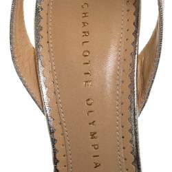 Pre Owned Charlotte Olympia Metallic Silver Lame Fabric Farrah Knot Platform Sandals Size 38
