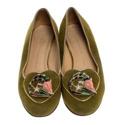 Charlotte Olympia Green Suede Capricorn Smoking Slippers Size 37.5