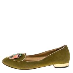 Charlotte Olympia Green Suede Capricorn Smoking Slippers Size 37.5