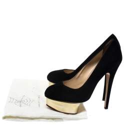 مملوكة مسبقًا Charlotte Olympia Black Suede Dolly Platform Pumps Size 36