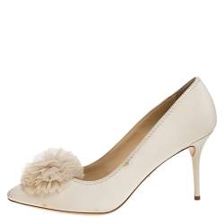 Pre Owned حذاء كعب عالي شارلوت أوليمبيا ديزيريه  بوم بوم كانفاس كريمي مقاس 41