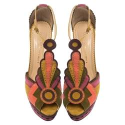 مملوكة مسبقًا صندل شارلوت أوليمبيا صن صيت سويدي متعدد الألوان بحزام للكاحل نعل سميك مقاس 41