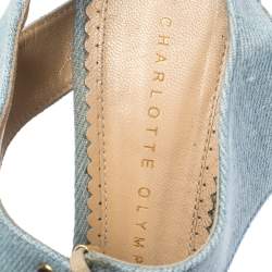 Charlotte Olympia Blue Denim Studded Cut Out Wedge Platform Sandals Size 37
