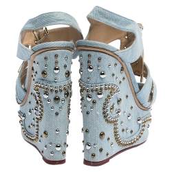 Charlotte Olympia Blue Denim Studded Cut Out Wedge Platform Sandals Size 37