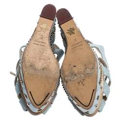 Charlotte Olympia Blue Denim Studded Cut Out Wedge Platform Sandals Size 37
