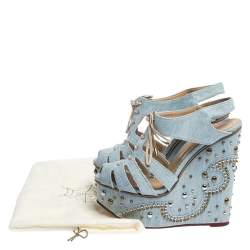 Charlotte Olympia Blue Denim Studded Cut Out Wedge Platform Sandals Size 37
