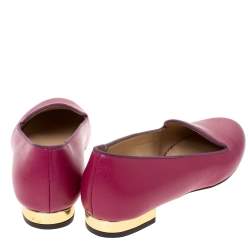 Pre Owned Charlotte Olympia Pink Leather Loafers Size 37.5