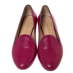 Pre Owned Charlotte Olympia Pink Leather Loafers Size 37.5