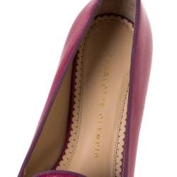 Pre Owned Charlotte Olympia Pink Leather Loafers Size 37.5