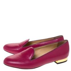 Pre Owned Charlotte Olympia Pink Leather Loafers Size 37.5