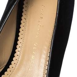 Pre Owned Charlotte Olympia Black Satin Kitty Ballet Flats Size 39