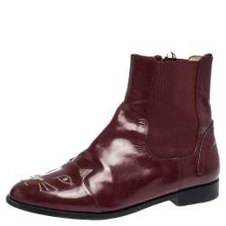 Charlotte Olympia Red Leather Kitty Ankle Boots Size 36