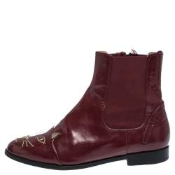 Charlotte Olympia Red Leather Kitty Ankle Boots Size 36
