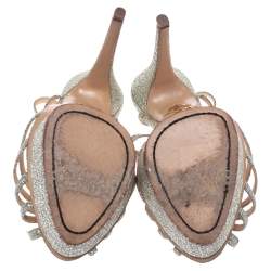 Pre Owned Charlotte Olympia Silver Glitter Fabric Leading Lady Platform Ankle Strap Sandals 41