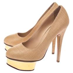 مملوكة مسبقًا حذاء كعب عالى شارلوت اوليمبيا دوللي رافية بيج مقاس 37