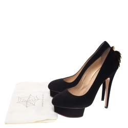 Pre Owned Charlotte Olympia Black Suede Fantastic Dolly Tassel Pumps Size 38