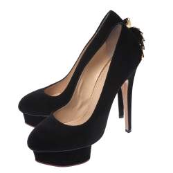Pre Owned Charlotte Olympia Black Suede Fantastic Dolly Tassel Pumps Size 38