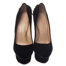 Pre Owned Charlotte Olympia Black Suede Fantastic Dolly Tassel Pumps Size 38