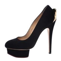 Pre Owned Charlotte Olympia Black Suede Fantastic Dolly Tassel Pumps Size 38