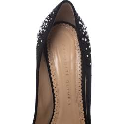 Charlotte Olympia Black Crystal Embellished Suede Dolly Platform Pumps Size 38