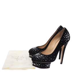 Charlotte Olympia Black Crystal Embellished Suede Dolly Platform Pumps Size 38