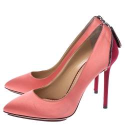 Pre Owned حذاء كعب عالي شارلوت اوليمبيا مونرو ساتان أحمر ووردي مقدمة مدببة مقاس 39