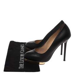 Pre Owned Charlotte Olympia Black Leather Dolly Platform Pumps Size 38.5