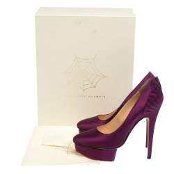 Charlotte Olympia Purple Satin Paloma Fan Pleat Platform Pumps Size 38