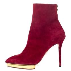 Pre Owned Charlotte Olympia Red Suede Deborah Platform Ankle Boots Size 39
