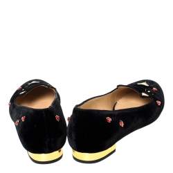 Pre Owned حذاء فلات شارلوت اوليمبيا كيتي ليدي باغ فطيفة سوداء مطرز مقاس 40.5