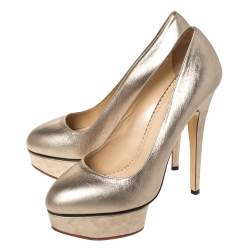 Charlotte Olympia Metallic Gold Leather Dolly Platform Pumps Size 39.5