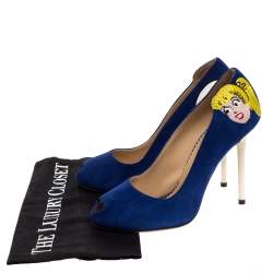 Charlotte Olympia Blue Suede Archie Comic Peep Toe Pumps Size 37