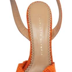 Pre Owned Charlotte Olympia Neon Orange Canvas Bow Ankle Wrap Wedge Sandals Size 37.5