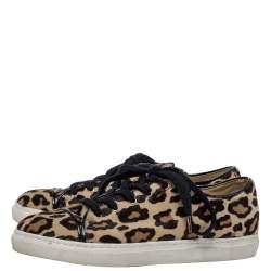 Charlotte Olympia Beige Leopard Print Pony Hair Purrfect Low Top Sneakers Size 37
