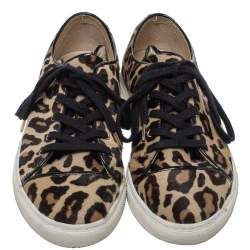Charlotte Olympia Beige Leopard Print Pony Hair Purrfect Low Top Sneakers Size 37