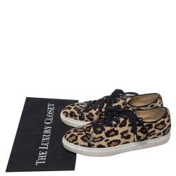 Charlotte Olympia Beige Leopard Print Pony Hair Purrfect Low Top Sneakers Size 37